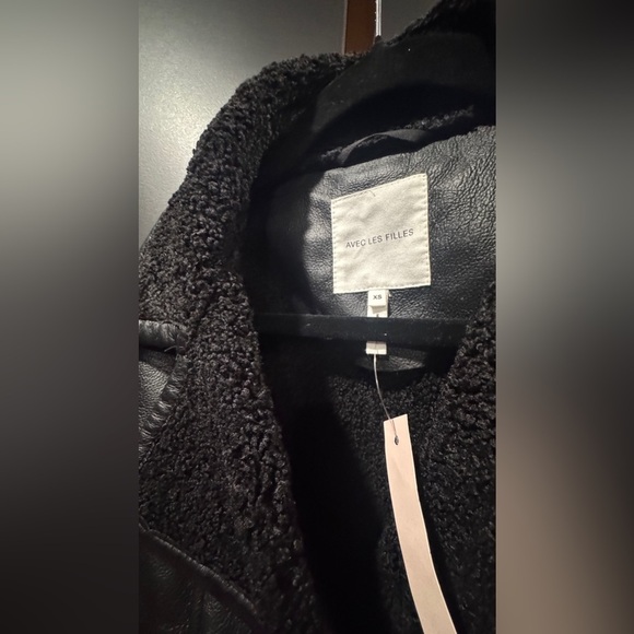 Avec les Filles Anthropologie NEW Black Faux Leather/Shearling Jacket - Picture 14 of 16